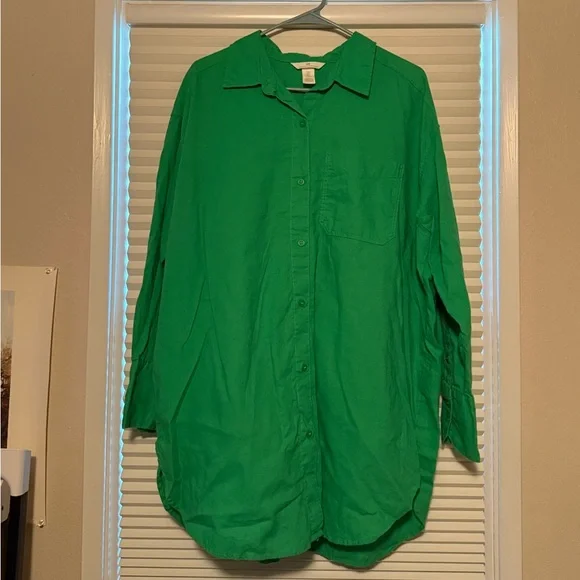 H&M Oversized Linen Button-Up Shirt Women’s Size M - Picture 2 of 10